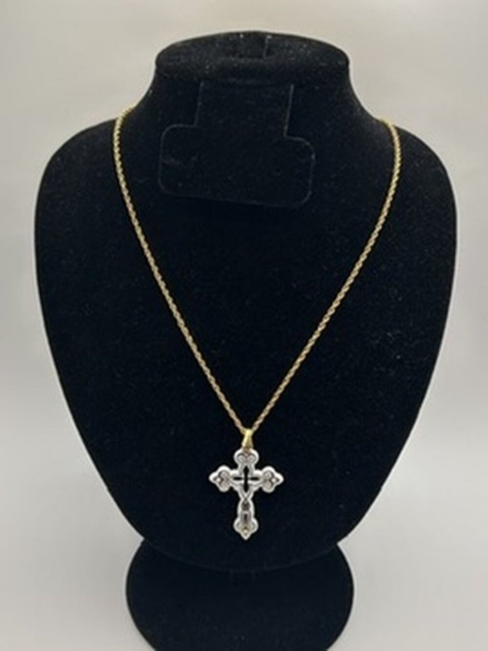 Womens Vintage White Black Cross Real Gold Rope Chain Plated Stainless Steel